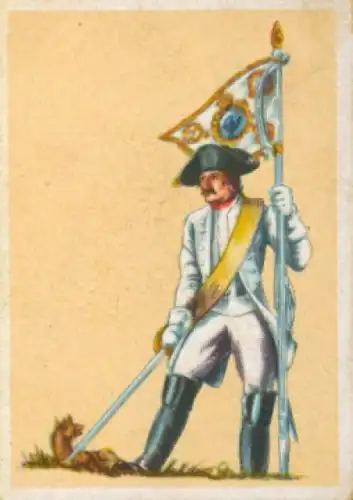 Sammelbild Fahnen- und Standartenträger, Serie 5 Bild 7 Nr. 55, Preuß. Drag. Rgt. v. Sonsfeld, 1729