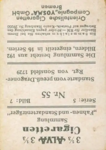 Sammelbild Fahnen- und Standartenträger, Serie 5 Bild 7 Nr. 55, Preuß. Drag. Rgt. v. Sonsfeld, 1729