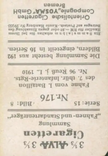 Sammelbild Fahnen- und Standartenträger, Serie 15 Bild 8 Nr. 176, 1. Batl. 7. thür. Inf. Rgt. 96