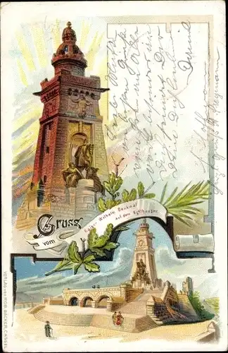 Litho Steinthaleben Kyffhäuserland in Thüringen, Kyffhäuser, Kaiser Wilhelm Denkmal