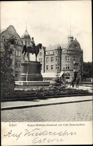 Ak Erfurt in Thüringen, Kaiser Wilhelm Denkmal mit Café Hohenzollern