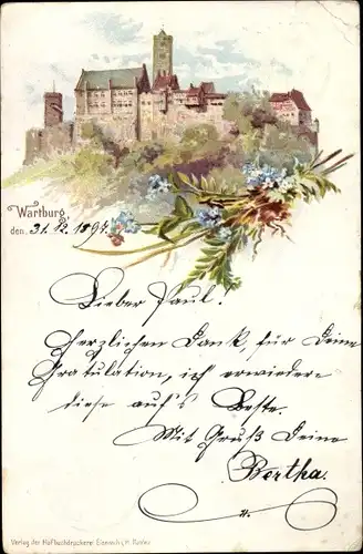 Litho Lutherstadt Eisenach in Thüringen, Wartburg, Vergissmeinnicht