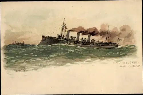 Künstler Litho Bohrdt, Hans, Deutsches Kriegsschiff, SMS Greif, Aviso