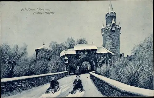 Ak Friedberg in Hessen, Burg Friedberg, Hinteres Burgtor, Winter