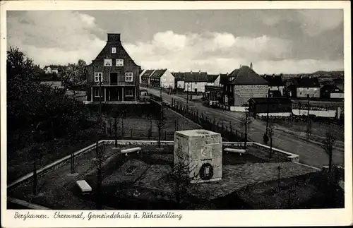 Ak Bergkamen in Westfalen, Ehrenmal, Gemeindehaus, Ruhrsiedlung