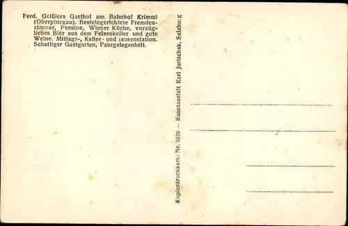 Ak Krimml in Salzburg, Ferd. Geißlers Gasthof am Bahnhof