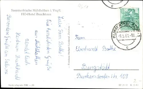 Ak Mühlleithen Klingenthal im Vogtland Sachsen, HO-Hotel Buschhaus