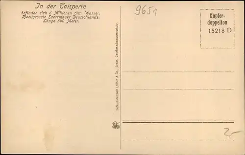 Ak Muldenberg Grünbach im Vogtland, Talsperre Muldenberg