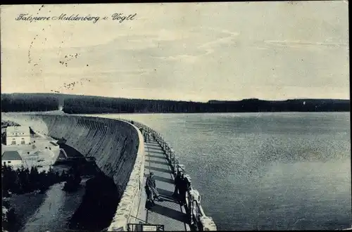 Ak Muldenberg Grünbach im Vogtland, Talsperre Muldenberg, Blick auf die Sperrmauer