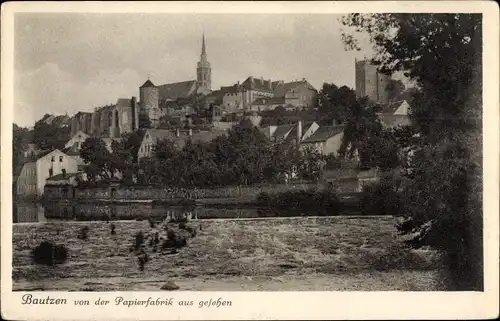 Ak Bautzen in der Lausitz, Blick von der Papierfabrik aus, Fluss