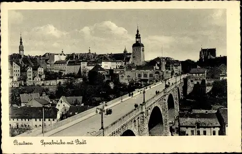 Ak Bautzen Sachsen, Spreebrücke, Stadtansicht