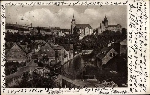 Ak Schwarzenberg im Erzgebirge Sachsen, Teilansicht mit Brücke