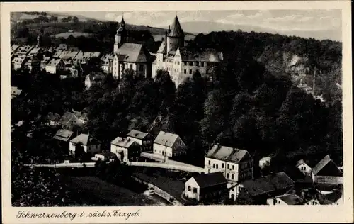 Ak Schwarzenberg Erzgebirge, Blick nach Kirche und Schloss