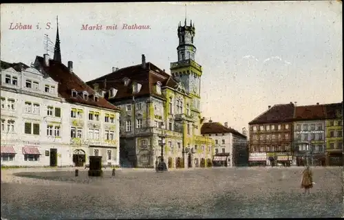 Ak Löbau Sachsen, Markt mit Rathaus