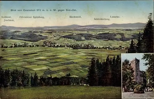 Ak Cunewalde in der Oberlausitz, Czorneboh, Blick vom Berg gegen Süd-Ost, Hochwald, Schlechteberg