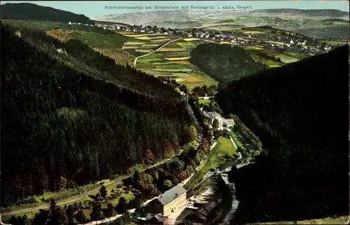 Ak Bermsgrün Schwarzenberg im Erzgebirge, Panorama Schwarzwassertal am Hirschstein