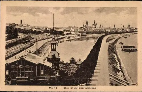 Ak Mainz am Rhein, Blick von der Eisenbahnbrücke