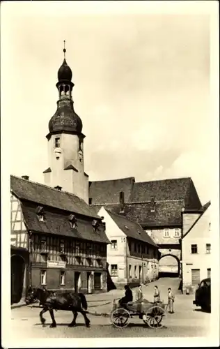 Ak Neumark in Sachsen, Marktplatz, Kutsche