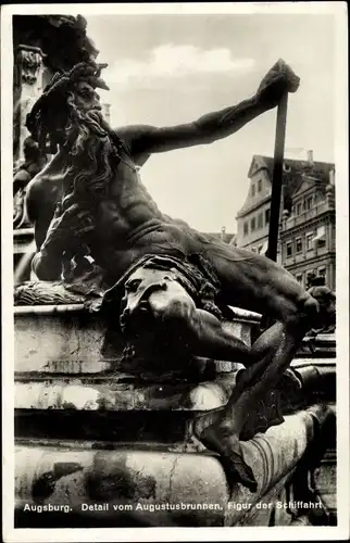 Ak Augsburg in Schwaben, Detail vom Augustusbrunnen, Figur der Schifffahrt