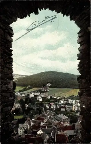 Ak Königstein im Taunus, Ort von der Ruine aus gesehen, Blick durch Fensteröffnung