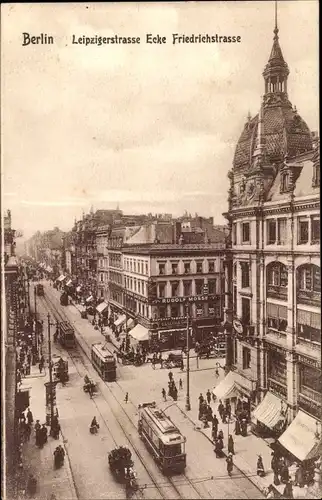 Ak Berlin Mitte, Leipzigerstraße Ecke Friedrichstraße, Straßenbahnen