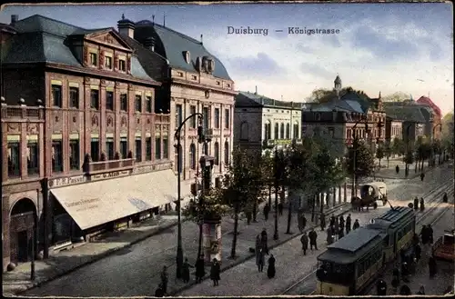 Ak Duisburg, Königstraße, Geschäft G. Adam, Straßenbahn