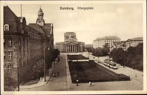 Ak Duisburg, Königsplatz, Stadttheater, Straßenbahn