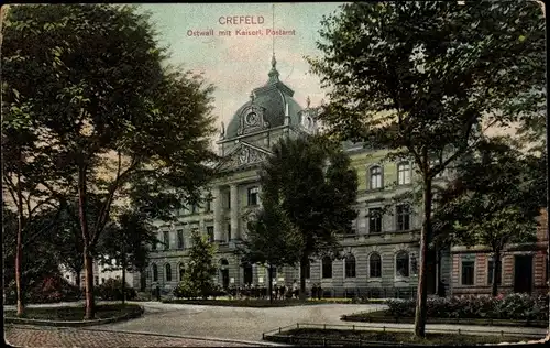 Ak Krefeld am Niederrhein, Ostwall mit Kaiserl. Postamt