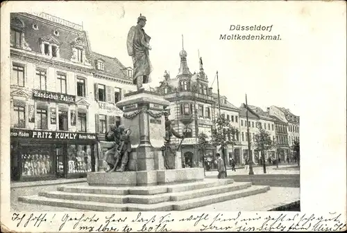 Ak Düsseldorf am Rhein, Moltkedenkmal, Handschuh-Fabrik Fritz Kumly