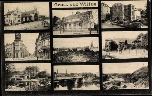 Ak Witten Ruhr, Badeanstalt, Königsplatz, Haus Witten, Postamt, Museum, Bahnhof