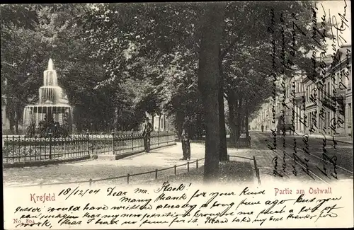 Ak Krefeld am Niederrhein, Partie am Ostwall, Springbrunnen