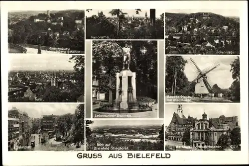 Ak Bielefeld in Nordrhein Westfalen, Museum mit Windmühle, Brunnen, Rathaus, Theater