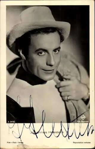Ak Schauspieler Johannes Heesters, Portrait mit Hut, Autogramm