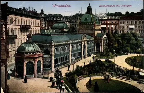 Ak Wiesbaden in Hessen, Kochbrunnen mit Anlagen