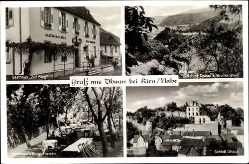 Ak Dhaun im Hunsrück, Panorama, Gasthaus Zur Burg, Terrasse, Brunkenstein