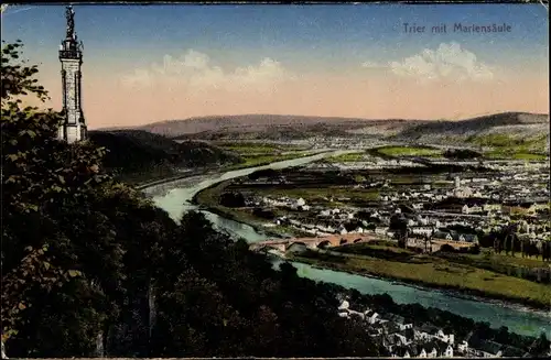 Ak Trier an der Mosel, Panorama mit Mariensäule