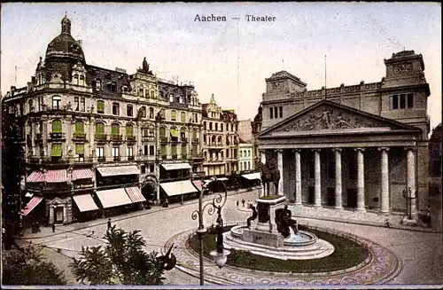 Ak Aachen in Nordrhein Westfalen, Theater, Brunnen