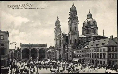 Ak München, Feldherrnhalle und Theatiner-Hofkirche