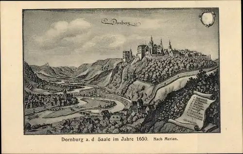 Künstler Ak Merian, Dornburg an der Saale Thüringen, Ortsansicht im Jahre 1650
