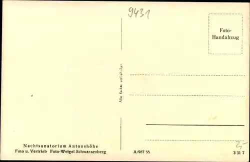 Ak Antonsthal Breitenbrunn im Erzgebirge, Nachtsanatorium Antonshöhe