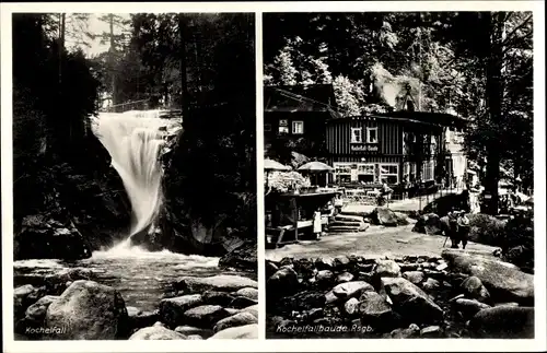 Ak Piechowice Petersdorf Riesengebirge Schlesien, Kochelfallbaude, Schronisko Kochanówka, Kochelfall