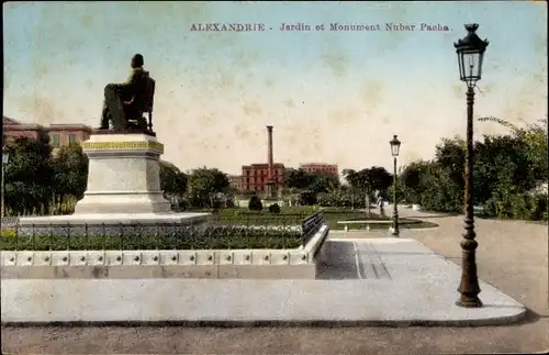 Ak Alexandria Ägypten, Jardin et Monument Nubar Pacha