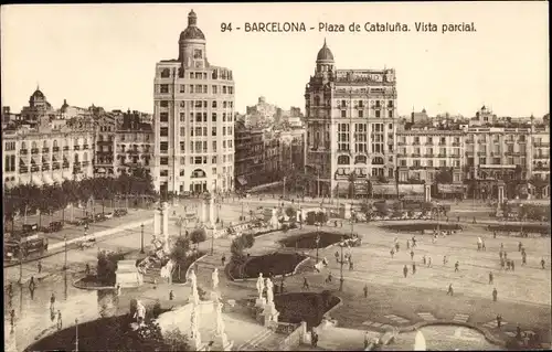 Ak Barcelona Katalonien Spanien, Plaza de Cataluna
