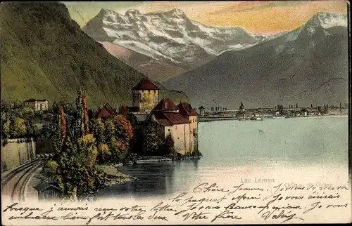 Ak Chillon Lac Léman Kt. Waadt Schweiz, Château