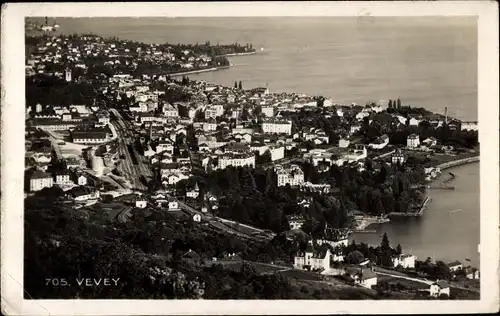 Ak Vevey Kanton Waadt, Luftbild vom Ort