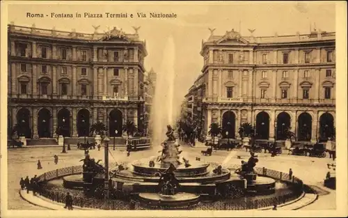 Ak Roma Rom Lazio, Fontana in Piazza Termini e Via Nazionale