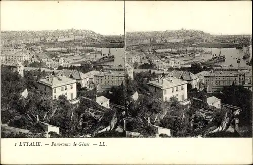 Stereo Ak Genova Genua Ligurien, Panorama vom Ort