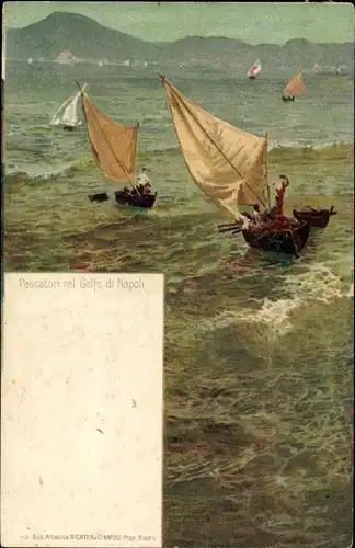 Litho Napoli Neapel Campania, Pescatori nel Golfo