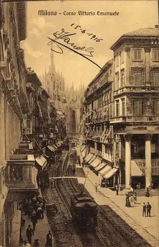 Ak Milano Mailand Lombardia, Corso Vittorio Emanuele, Straßenbahn