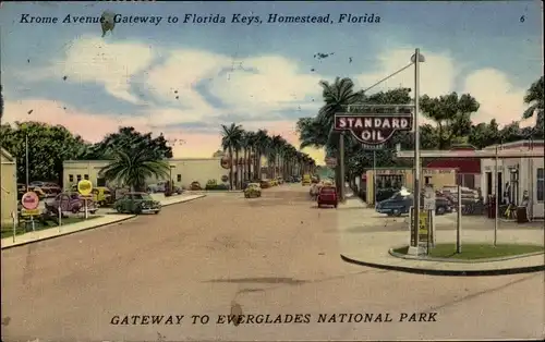 Ak Homestead Florida USA, Krome Avenue, Gateway to Florida Keys, Tankstelle